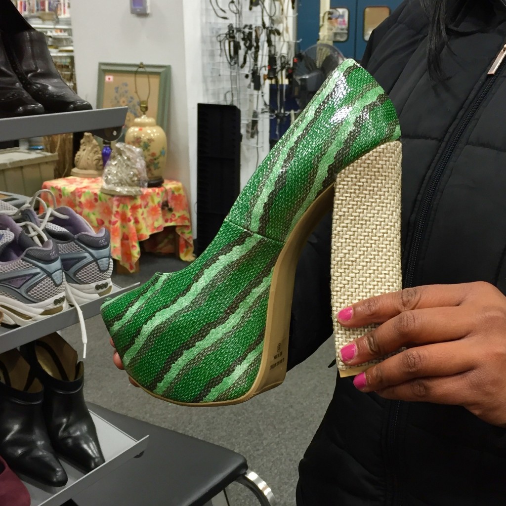 Green snakeskin heels