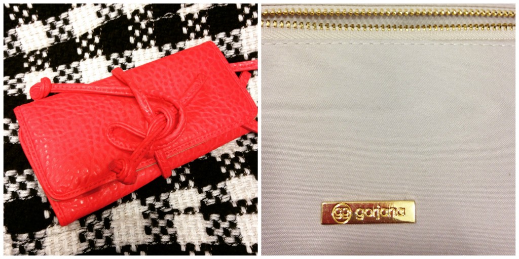 red Gorjana tie clutch