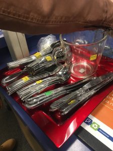 Silverware and plates found at the DCGF Meetup at the Gaithersburg Goodwill