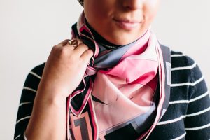 Close up of pink and black Emilio Pucci scarf.