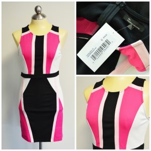 Pink, white, and black dress with art deco pattern