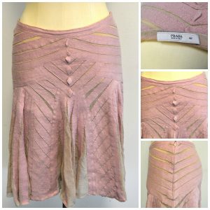 Prada Peasant Pleated Dusty Pink A-Line Skirt collage