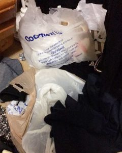 A picture of Goodwill bags filled with clothing donations