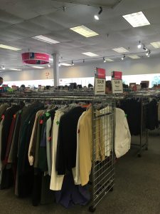 A picture of the women's clothing racks at the Alexandria Goodwill of Greater Washington retail store