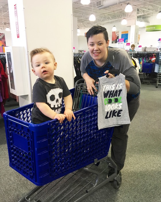 Meetup shopper and toddler posing with great find.