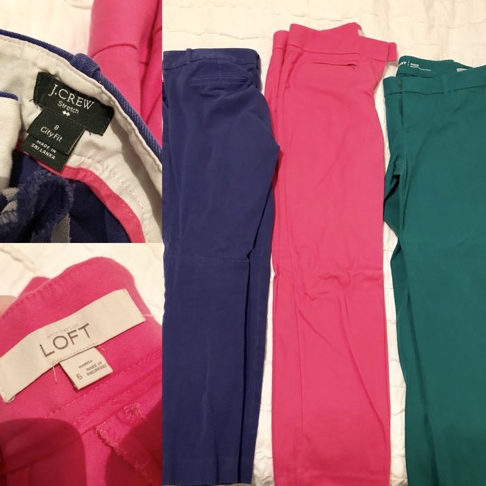 bold J. Crew and Loft pants from Goodwill