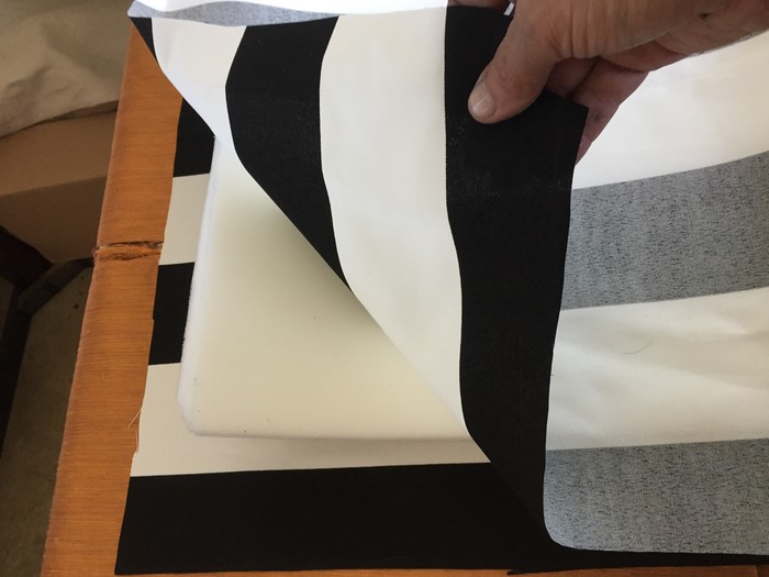 Tim uses the foam as a guide for sizing the pillow case/cover