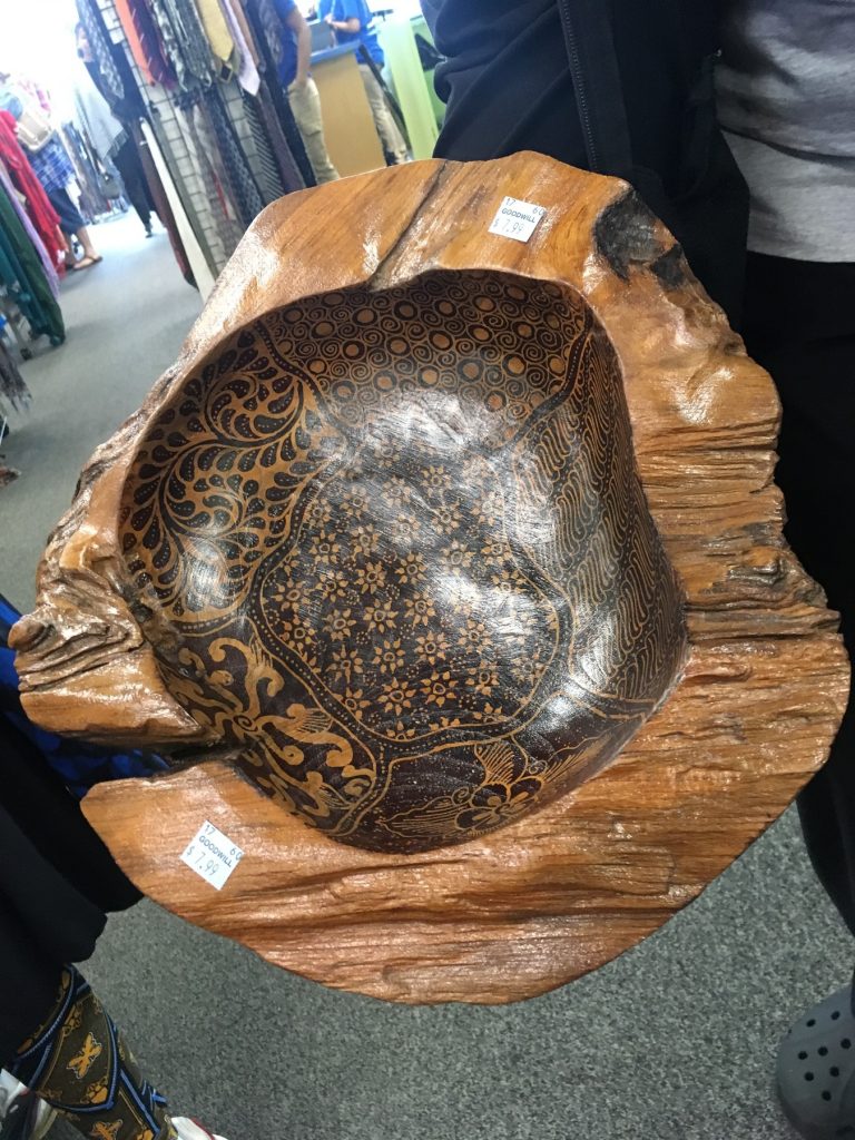 handmade wooden bowl found at Columbia Pike Goodwill during April Meetup