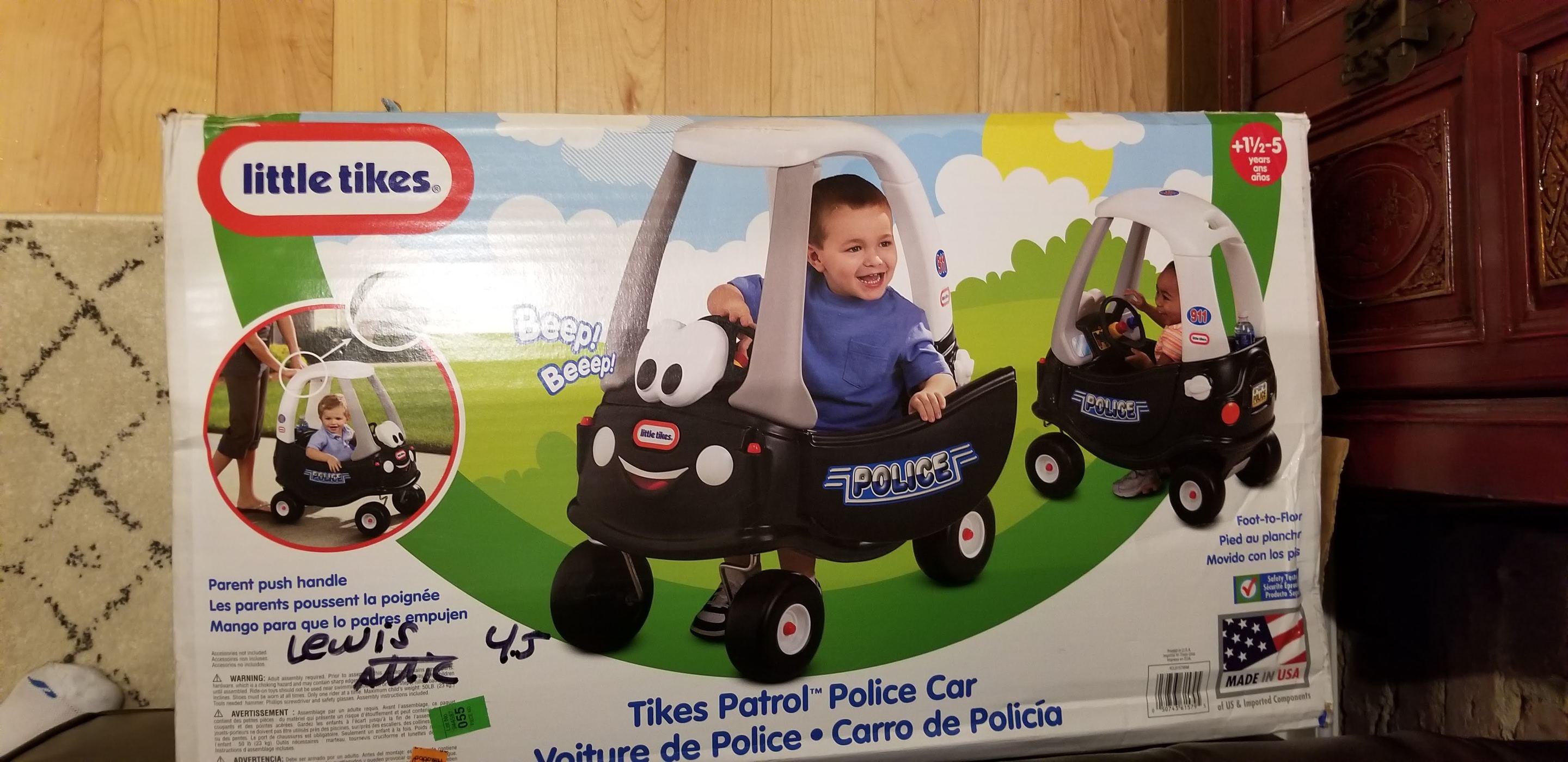 A Little Tikes police car toy found at Goodwill still in the box