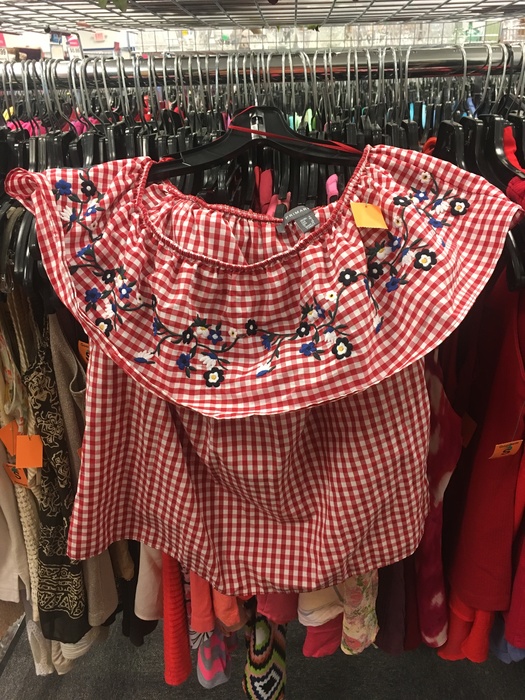 Carolyn's gingham top found at Kings Hwy Goodwill