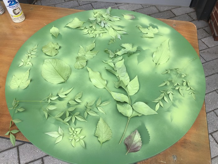 Tim's table top with painted leaf layers