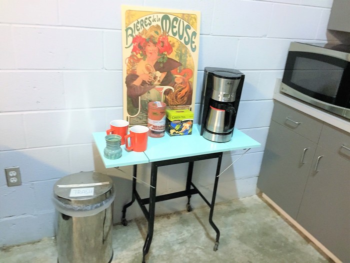 Tim's upcycled typewriter table used as a kitchen caddy