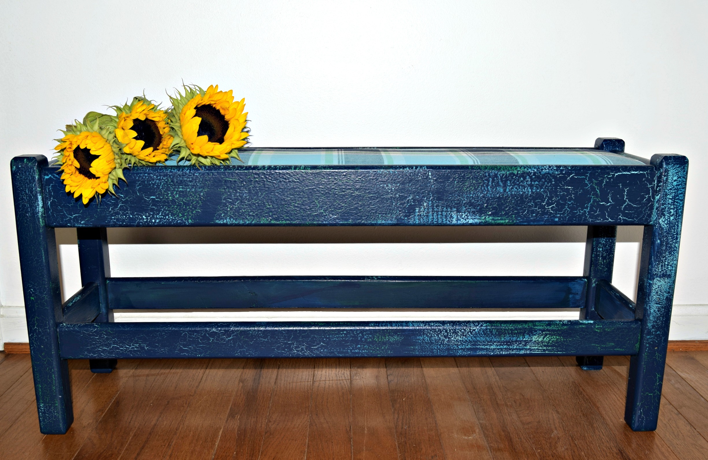 Closeup of Courtney's completed bench