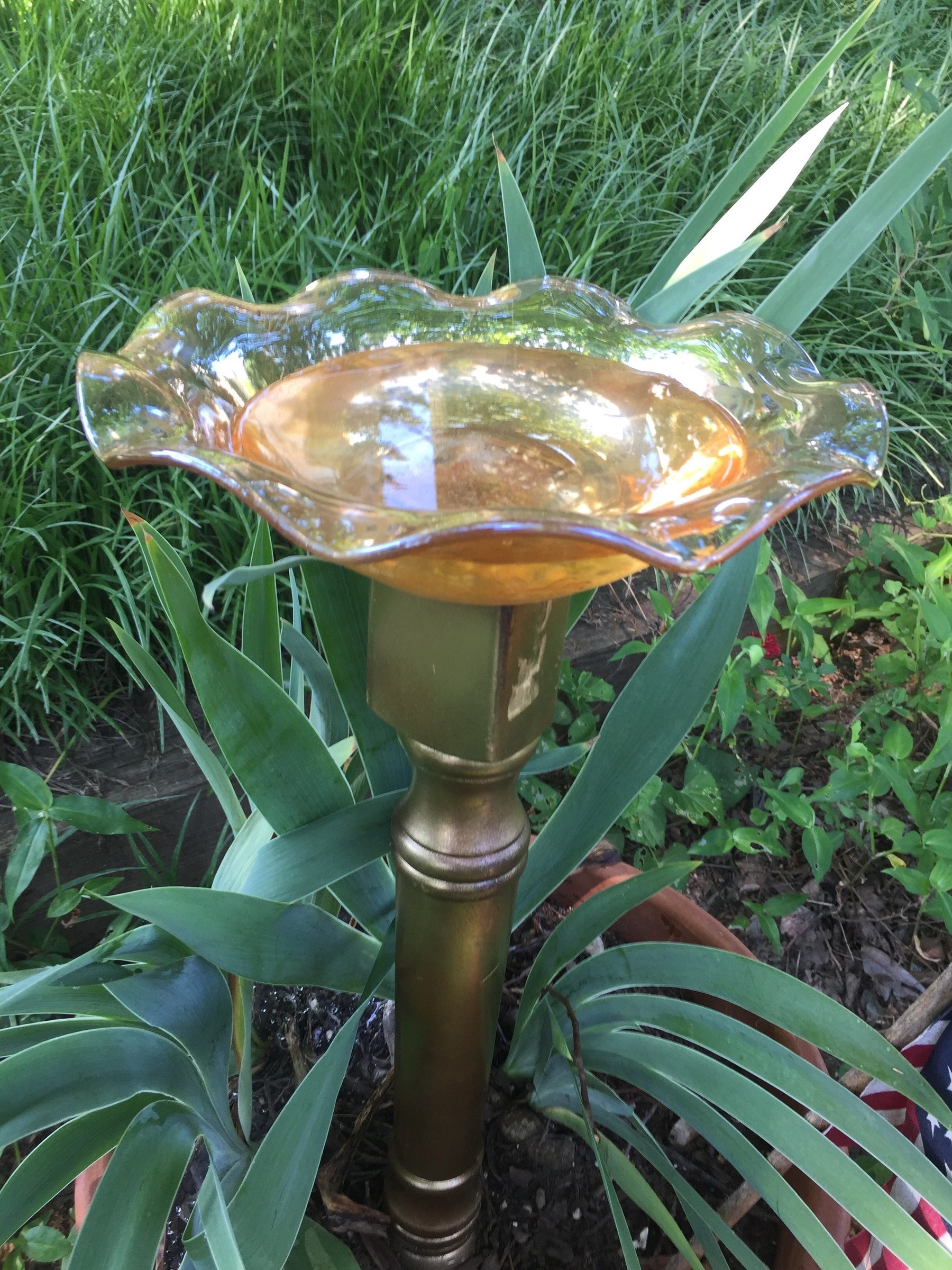 Tim's gold finished bird bath