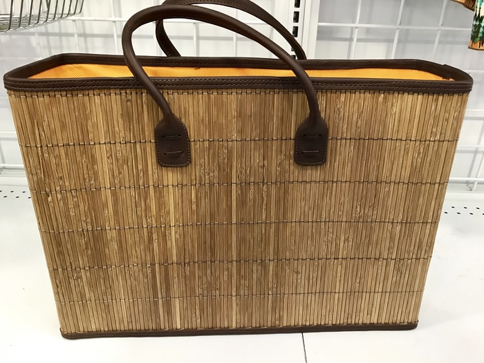 Karen's boxy bamboo tote, found at Goodwill in Bowie