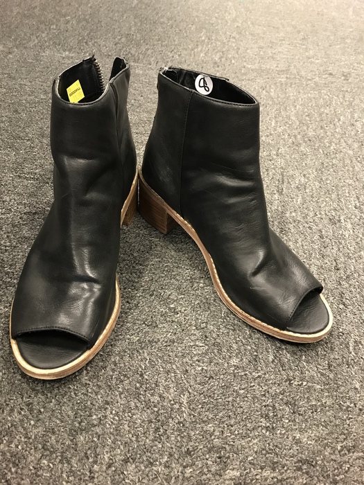 black low heel open-toed booties found at the Kings Highway Goodwill store