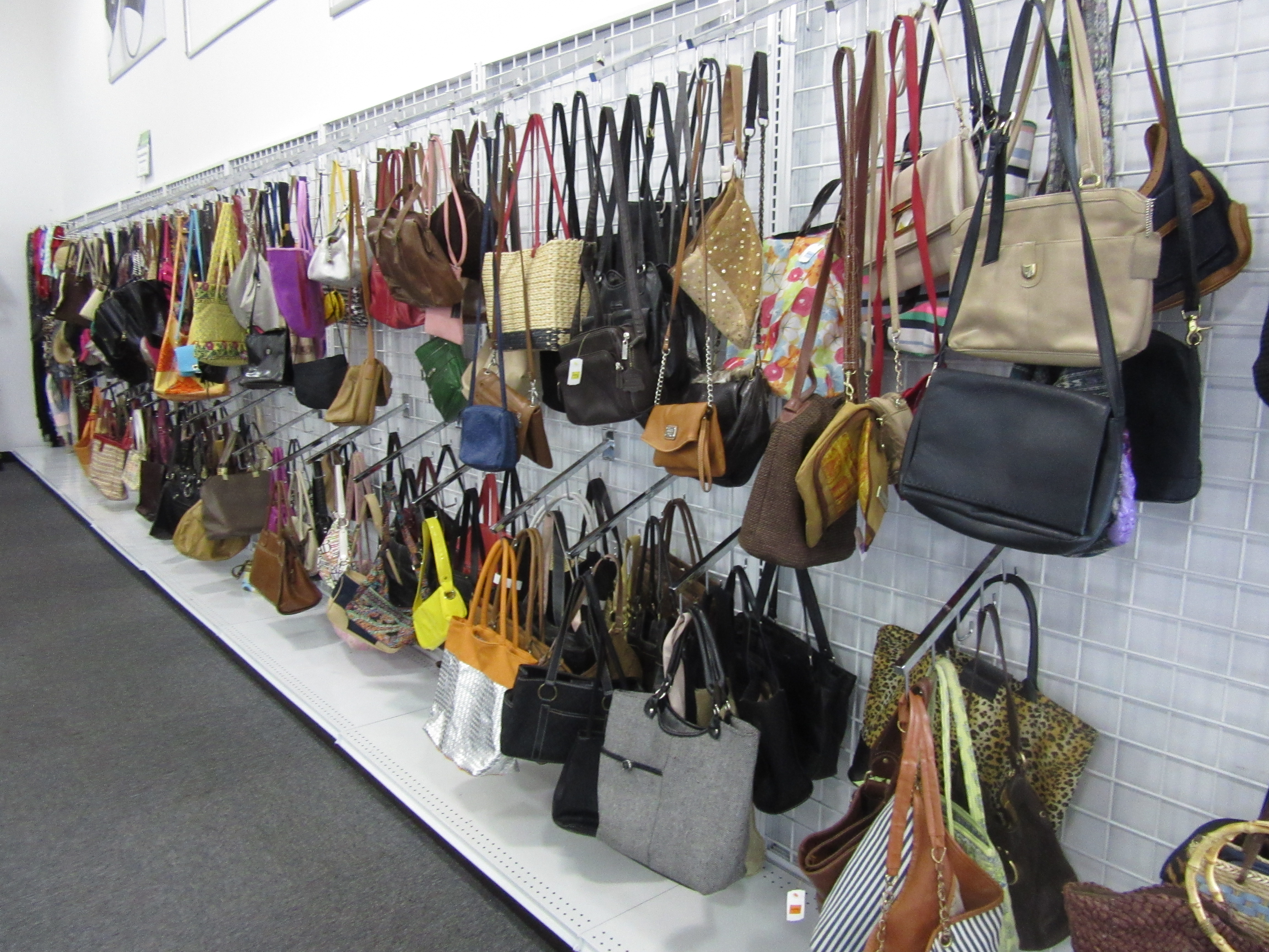 racks of purses at the Bowie, MD Goodwill