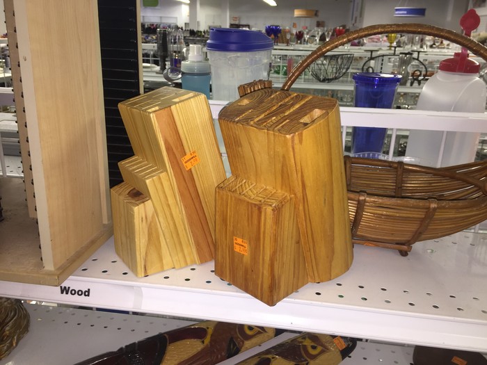 Knife blocks found in Wood section of Goodwill