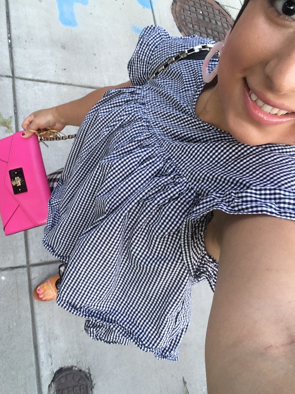Carolyn's Zara gingham top found at Goodwill in NYC 