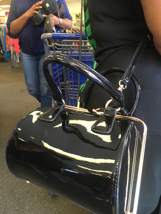 Meetup shopper's patent leather handbag found at Clinton Goodwill