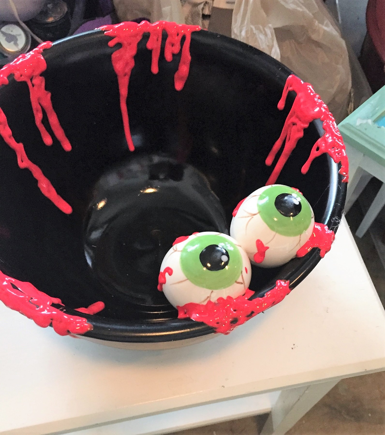 Tim's upcycled snack bowl turned spooky candy dish