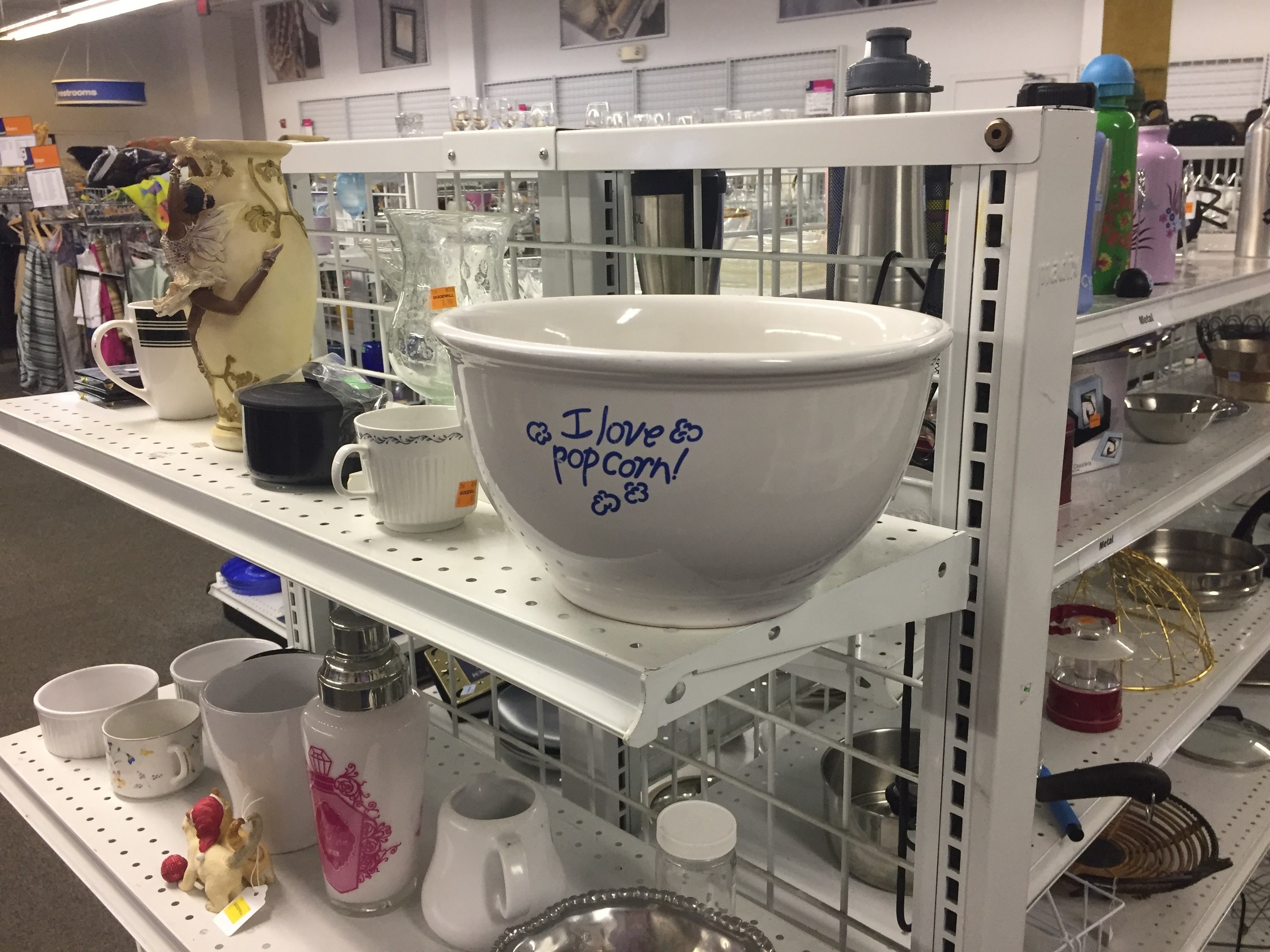 Tim spots the perfect snack bowl at Goodwill