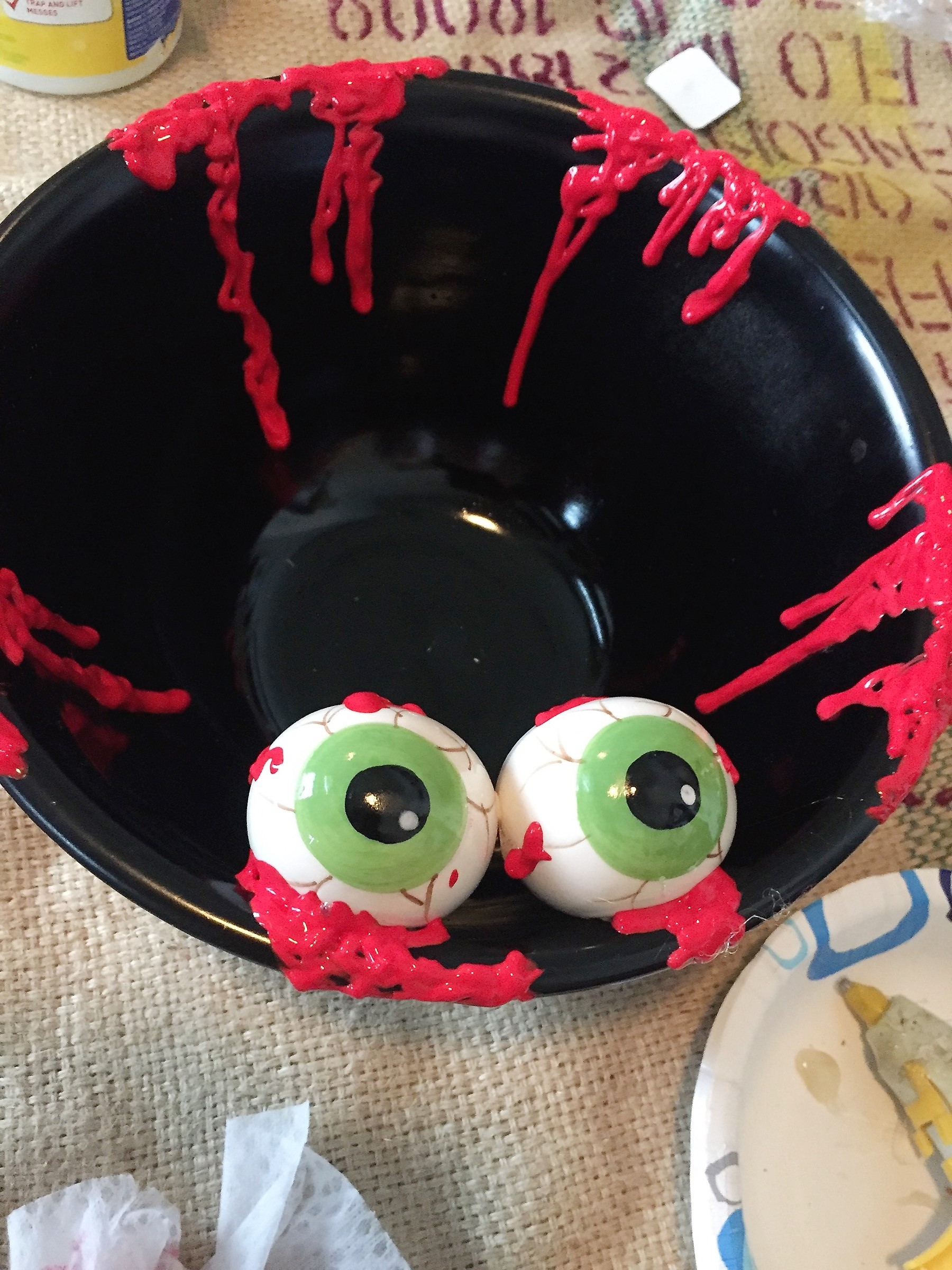 Tim's eyeball bowl after add more red paint squiggles.