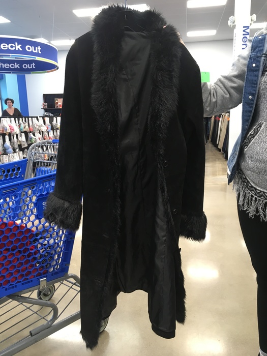 long black coat found at Liberia Avenue, Goodwill