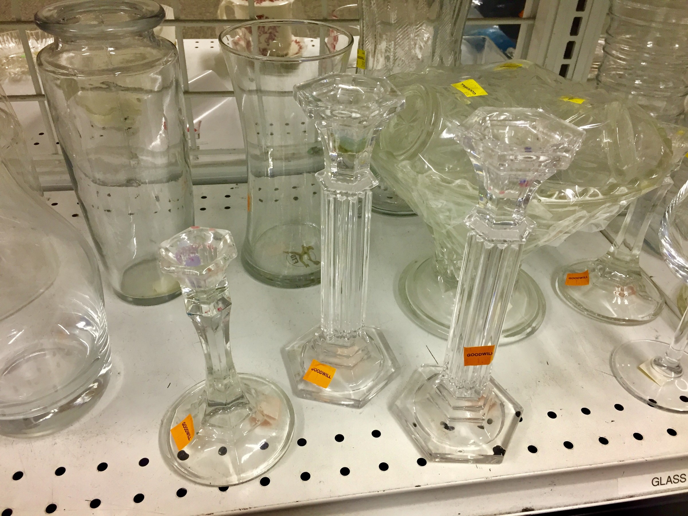 glass candle holders found at Goodwill