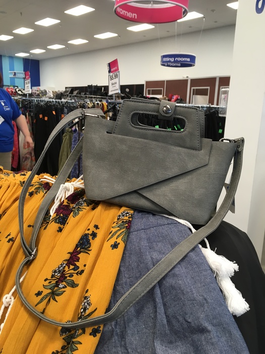 grey suede handbag found at Liberia Avenue, Goodwill