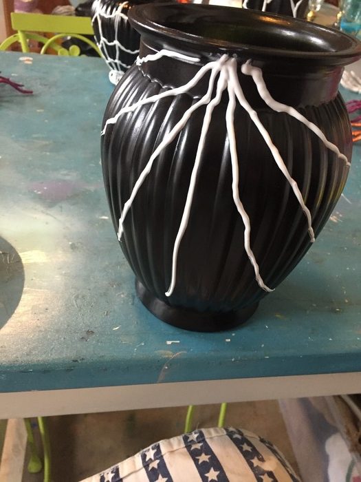 Tim's wide brimmed vase with puffy paint lines