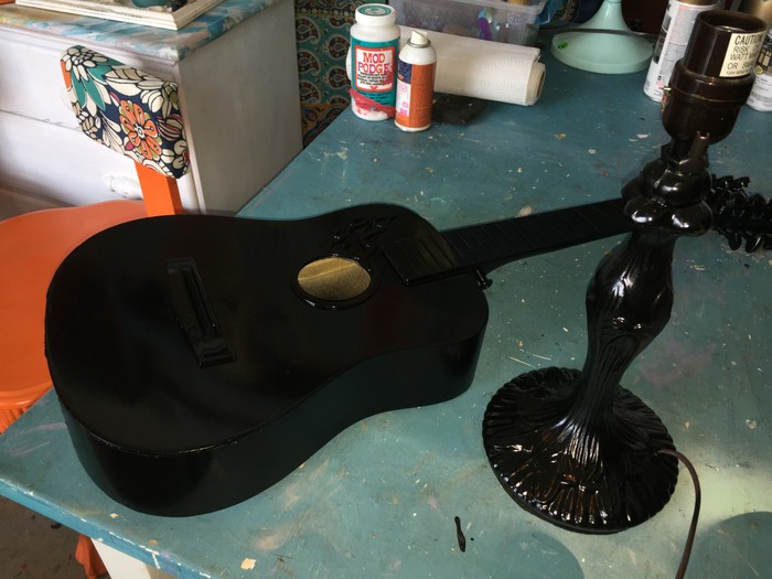 Tim's guitar and lamp base spray painted black