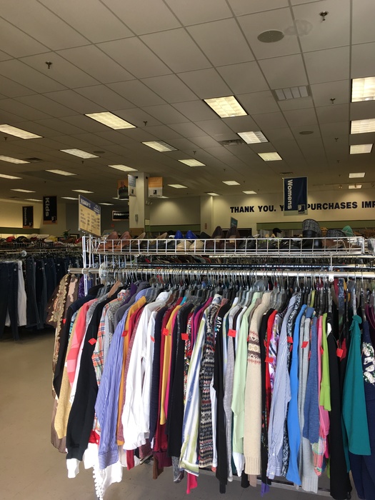 Racks of clothing at Goodwill in Milford, Delaware