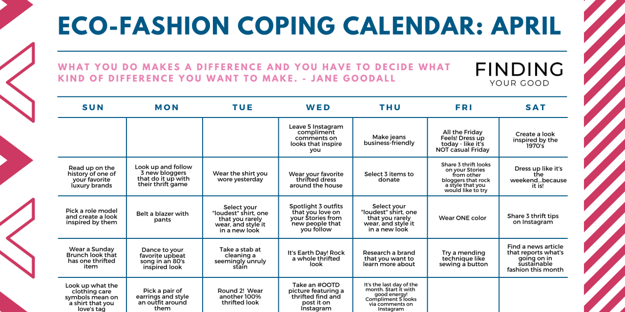 Eco-Friendly Fashion Coping Calendar for April 2020