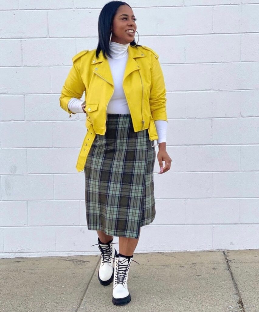 Neon yellow 2025 plaid skirt