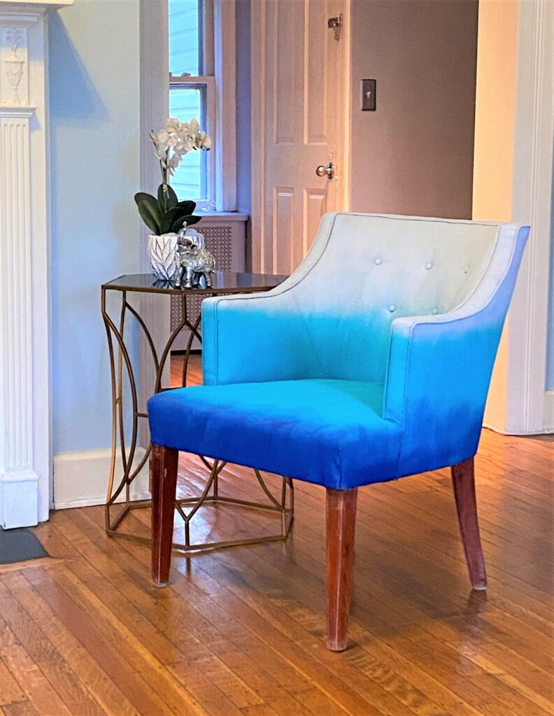 How I Painted a Chair Blue with Upholstery Paint » Dollar Store Crafts